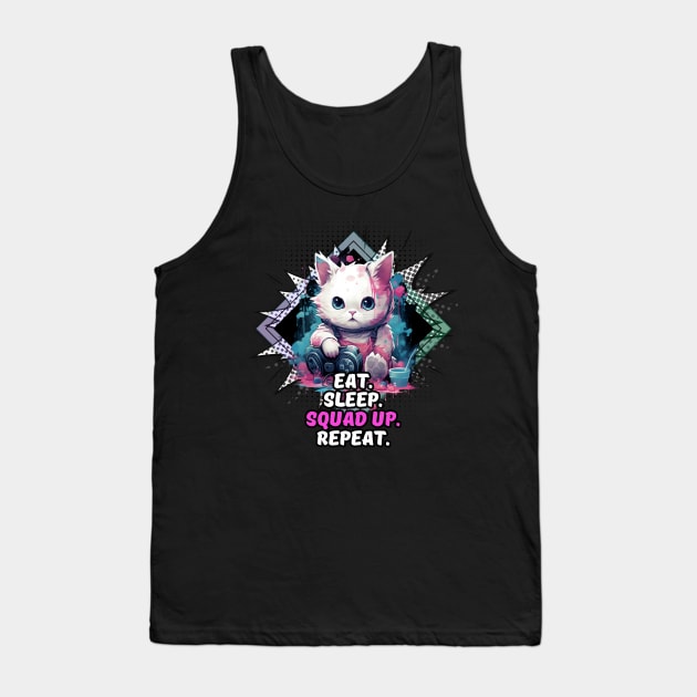 Eat Sleep Squad Up Repeat - Gamer Cat Tank Top by MaystarUniverse